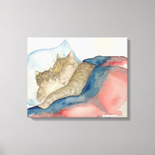 Cuddling Mother and baby kitten Art Canvas Print