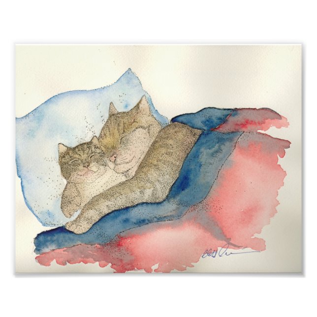 Cuddling Mother and baby kitten Art Print (Front)