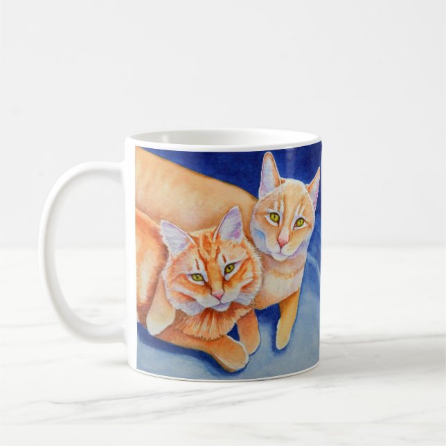 Cuddling Orange Tabby Cats Coffee Mug (Left)