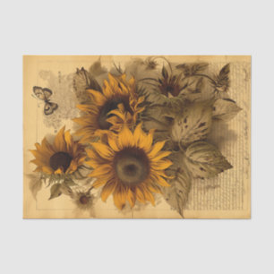 Cuddling Vintage Sunflowers with Butterfly Tissue Paper
