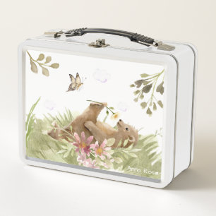 *~* Cuddly Bear Relaxing Smelling  Flower  Forest Metal Lunch Box