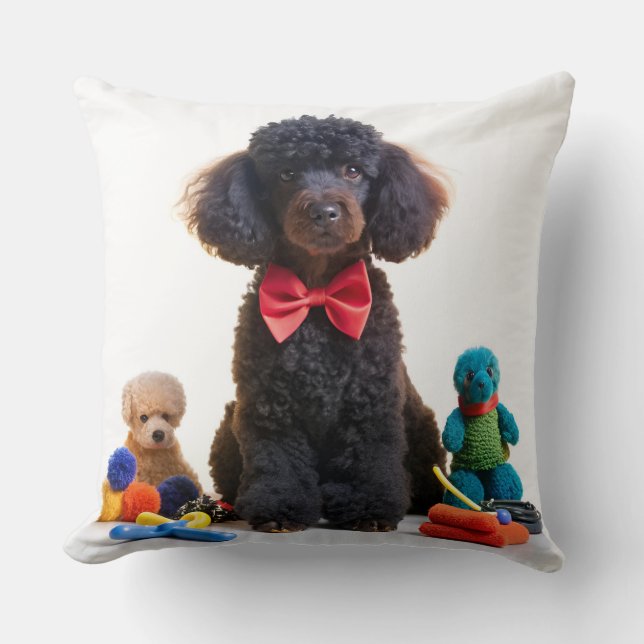   Cuddly Black Poodle Plush Throw Pillow Cover (Front)