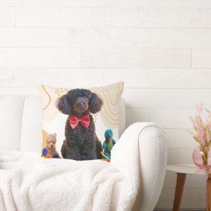 Cuddly Black Poodle Plush Throw Pillow Cover