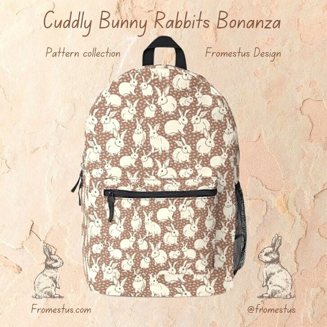 Cuddly Bunny Rabbits Bonanza - Mocha Mousse.   Printed Backpack (Creator Uploaded)