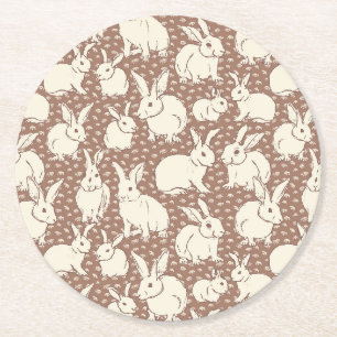 Cuddly Bunny Rabbits Bonanza - Mocha Mousse. Round Paper Coaster