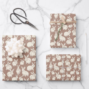 Cuddly Bunny Rabbits Bonanza - Mocha Mousse. Wrapping Paper Sheet