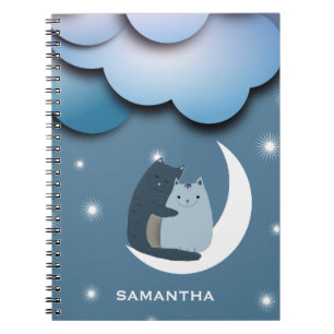 Cuddly Cute Cats on the Moon Personalised Notebook