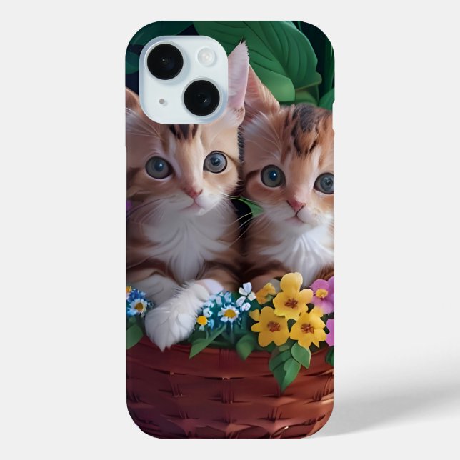 Cuddly Cute Kittens in a Flower Basket Case-Mate iPhone Case (Back)