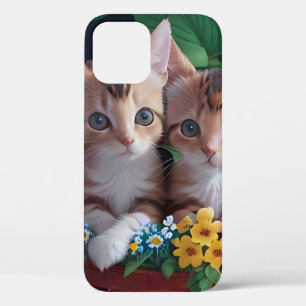 Cuddly Cute Kittens in a Flower Basket iPhone 12 Case