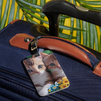 Cuddly Cute Kittens in a Flower Basket Luggage Tag