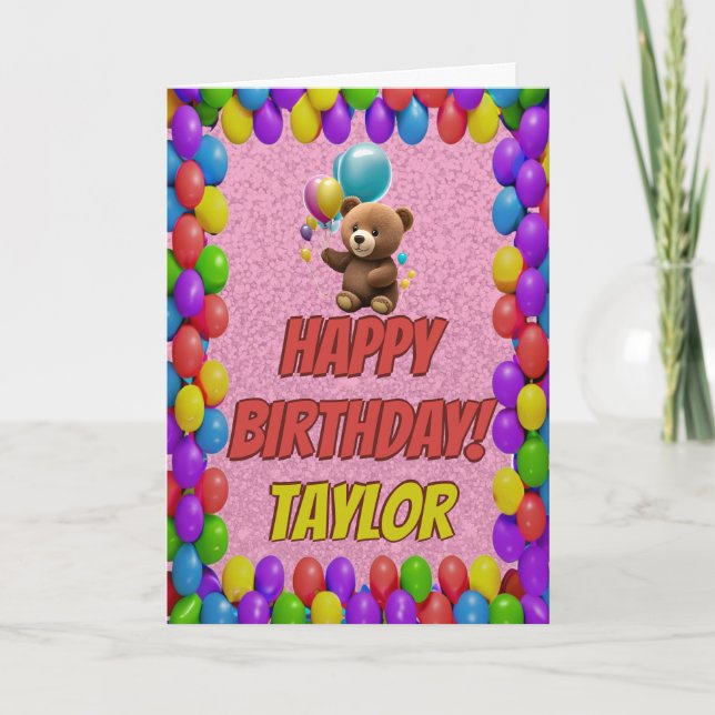 Cuddly Cute Teddy Bear Greeting Happy Birthday Card (Front)