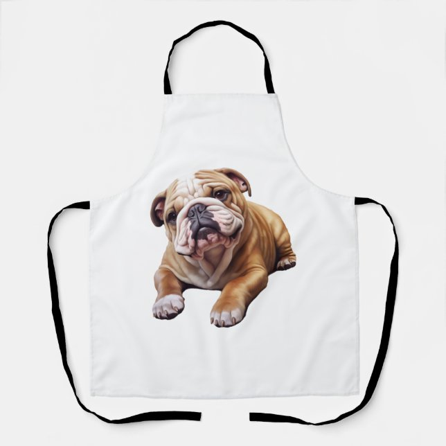 Cuddly English Bulldog Cub - Sweet Wrinkled Puppy  Apron (Front)