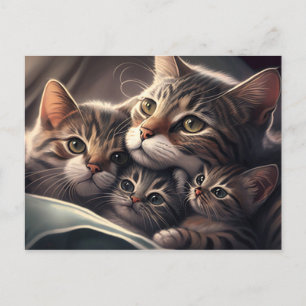 Cuddly Family Feline - Mum cat and Kittens Postcard