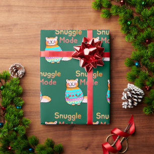 Cuddly Ginger Cat Snuggle Mode Wrapping Paper