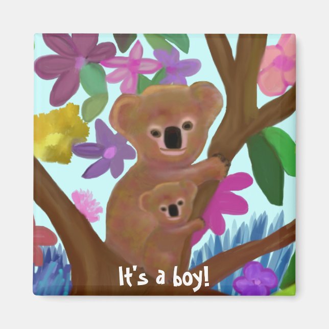Cuddly Koala boy birth announcement Magnet (Front)