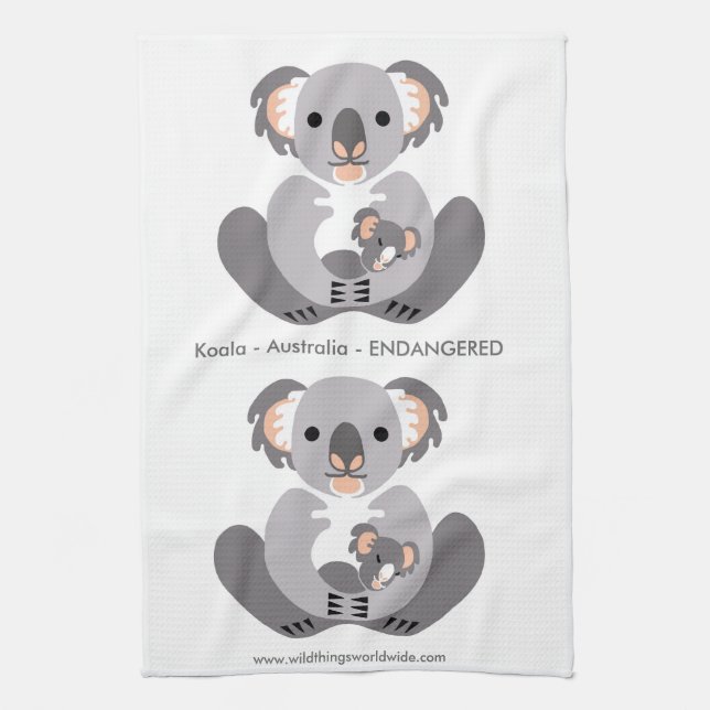  Cuddly  KOALA -Conservation - Endangered animal Tea Towel (Vertical)