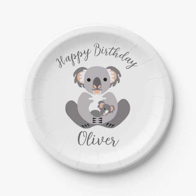 Cuddly KOALA  - Happy Birthday - Party  Paper Plate (Front)