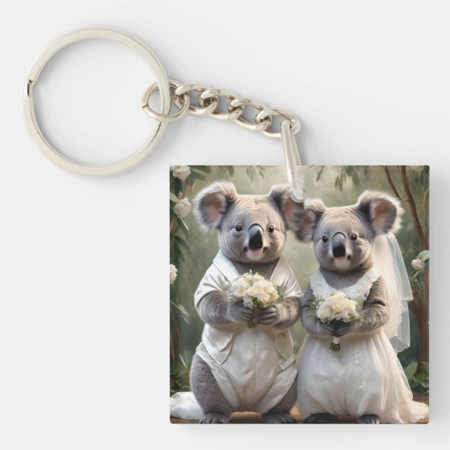Cuddly Koalas White Wedding, Key Ring (Front)