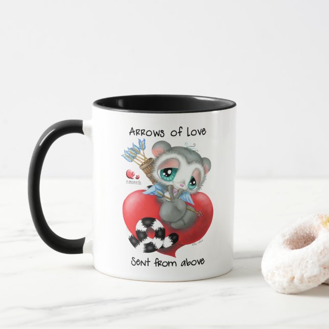 Cuddly lemur holding love arrows - sip of love  mug (With Donut)