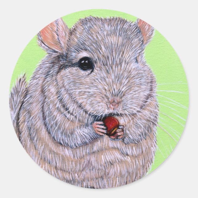 Cuddly Nibbling Chinchilla Painting Classic Round Sticker (Front)