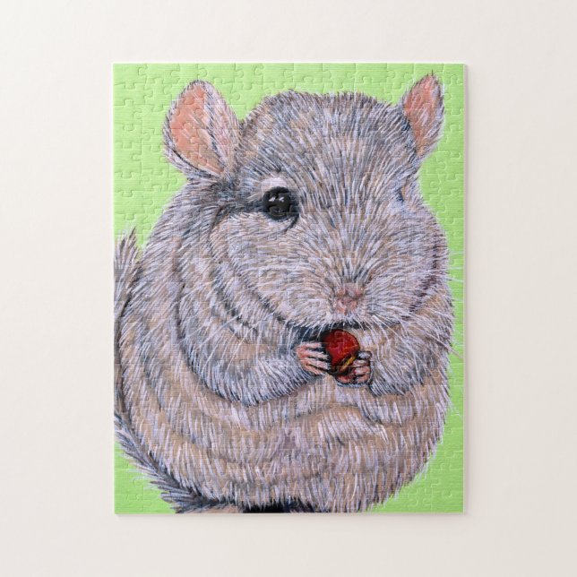 Cuddly Nibbling Chinchilla Painting Jigsaw Puzzle (Vertical)