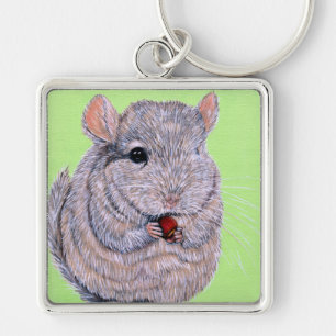 Cuddly Nibbling Chinchilla Painting Keychain