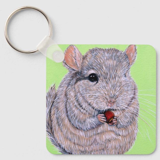 Cuddly Nibbling Chinchilla Painting Keychain (Front)