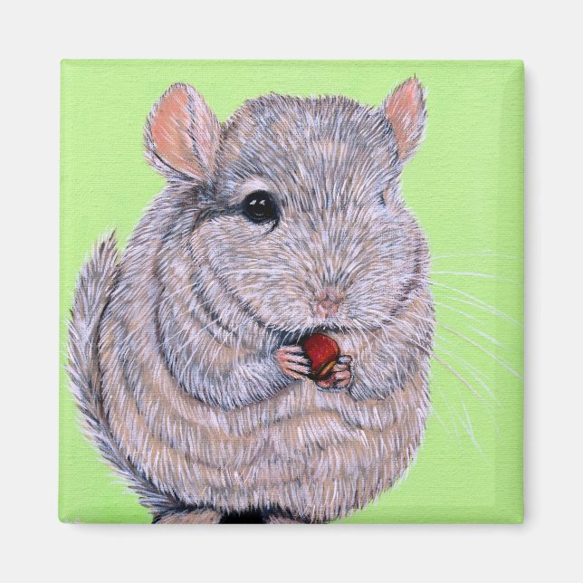 Cuddly Nibbling Chinchilla Painting Magnet (Front)