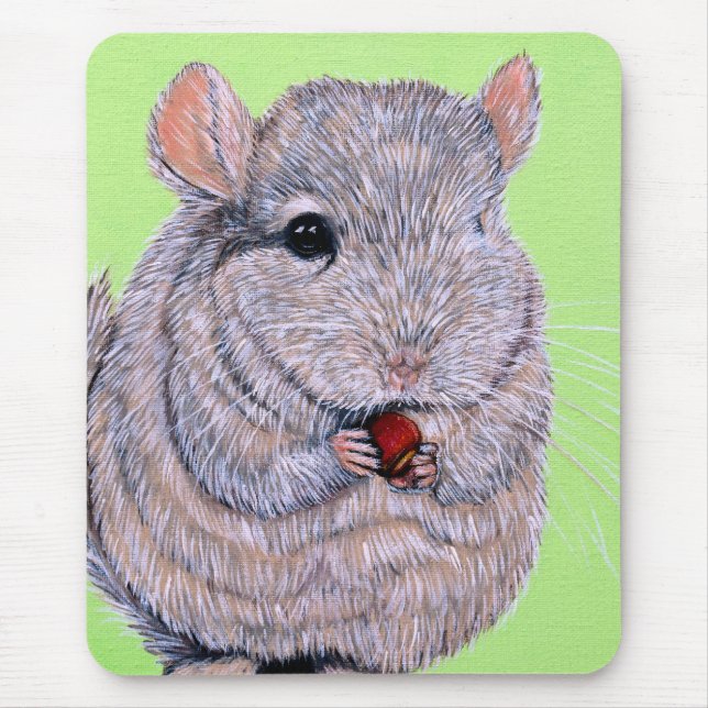 Cuddly Nibbling Chinchilla Painting Mouse Mat (Front)