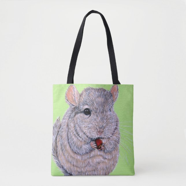 Cuddly Nibbling Chinchilla Painting Tote Bag (Front)
