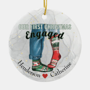 Cuddly Socks Engaged Couple First Christmas Ceramic Tree Decoration