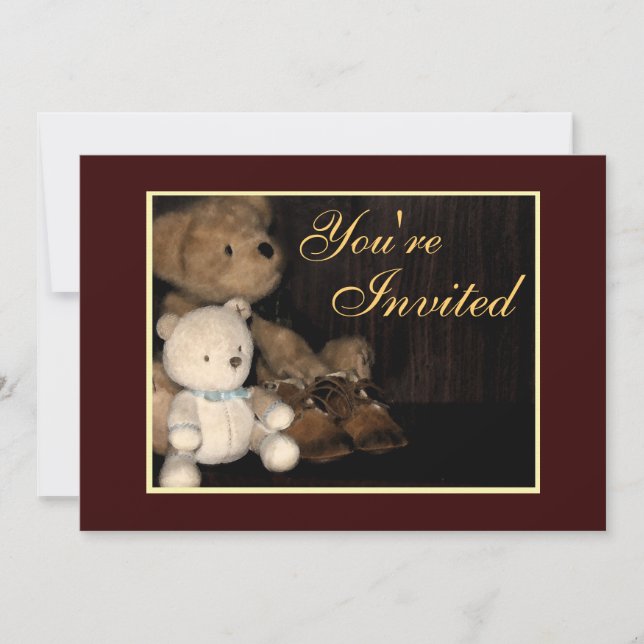 Cuddly Teddy Bear & Baby Shoes Invitation (Front)