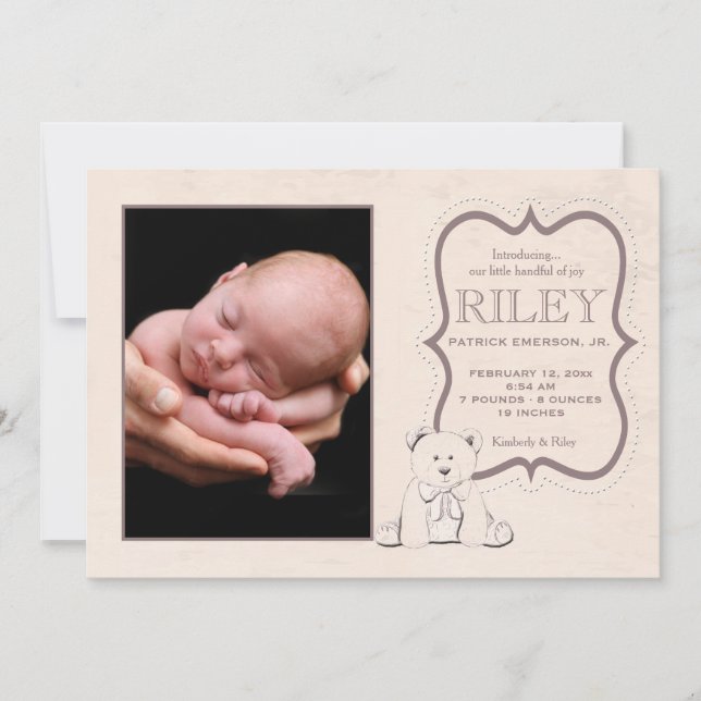 Cuddly Teddy Bear Photo Birth Announcement (Front)