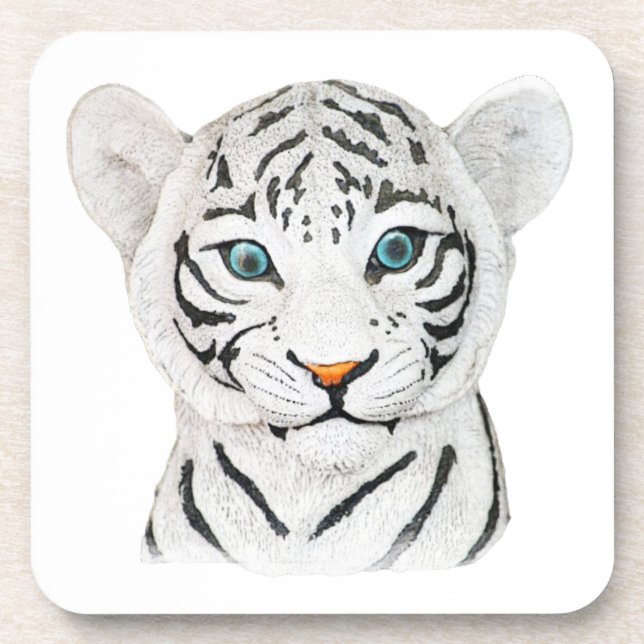 Cuddly White Tiger Art - Cute Wildlife Art Coaster (Front)