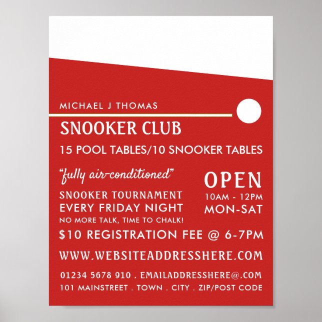 Cue Ball, Pool Club, Snooker Club Advertising Poster (Front)