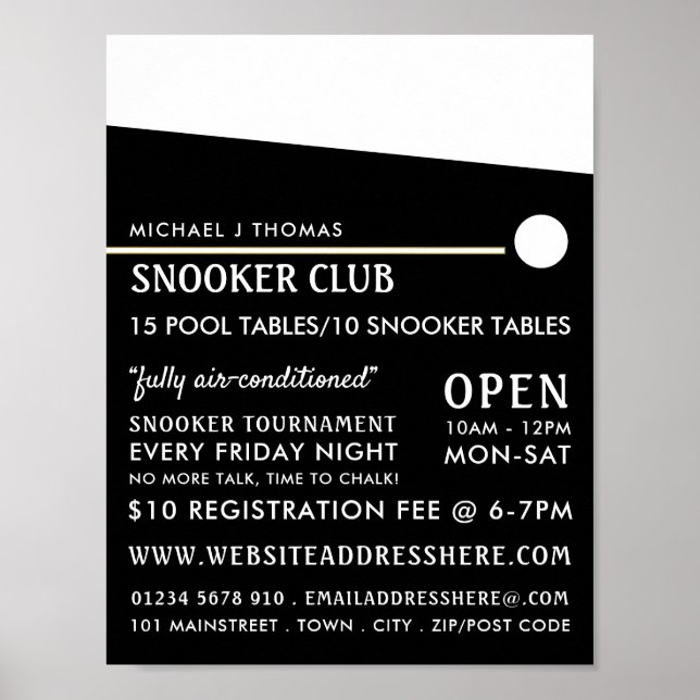 Cue Ball, Pool Club, Snooker Club Advertising Poster (Front)