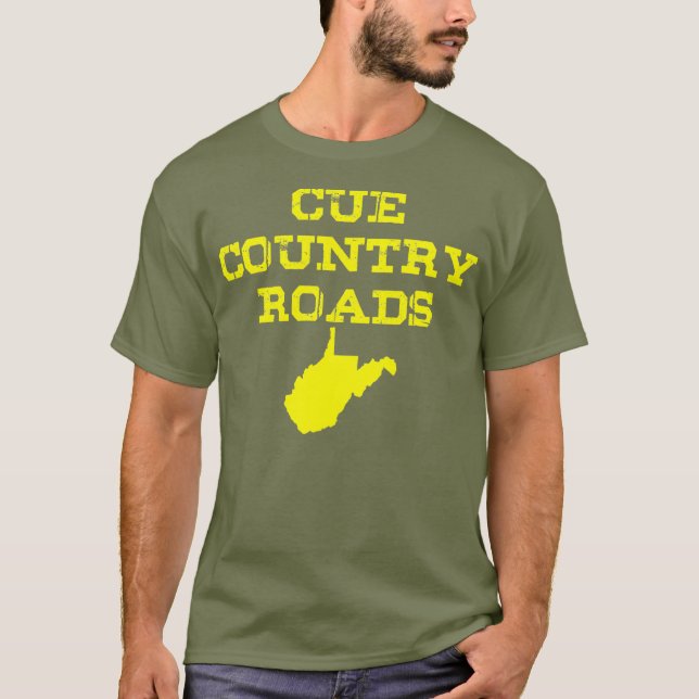 Cue Country Roads  Blue and Gold T-Shirt (Front)