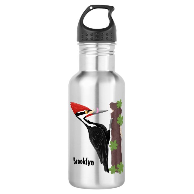 Cue funny Pileated woodpecker cartoon illustration 532 Ml Water Bottle (Front)