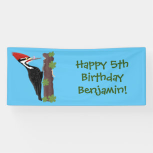Cue funny Pileated woodpecker cartoon illustration Banner