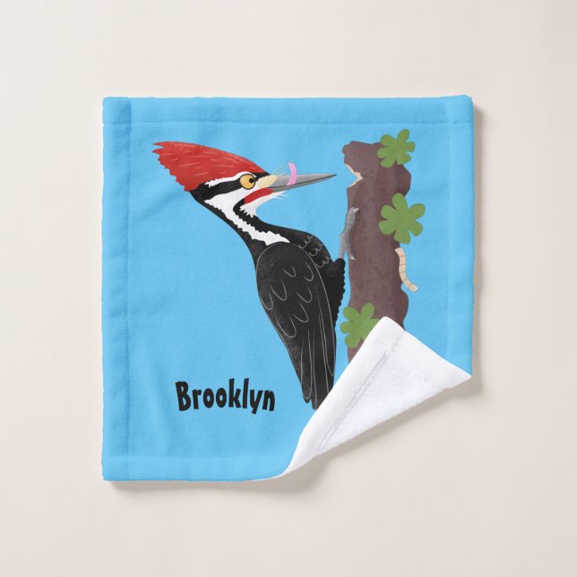 Cue funny Pileated woodpecker cartoon illustration Bath Towel Set (Wash Cloth)