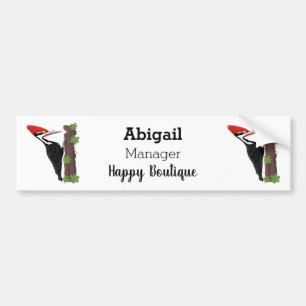 Cue funny Pileated woodpecker cartoon illustration Bumper Sticker