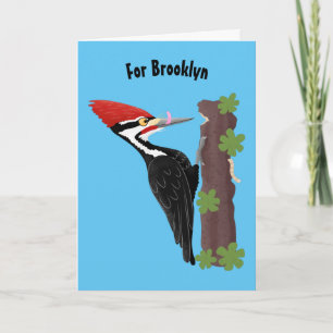 Cue funny Pileated woodpecker cartoon illustration Card