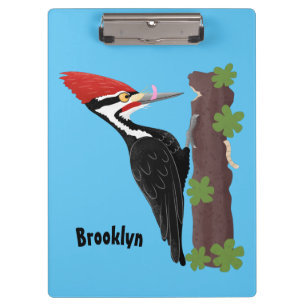 Cue funny Pileated woodpecker cartoon illustration Clipboard