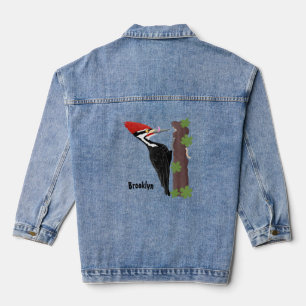 Cue funny Pileated woodpecker cartoon illustration Denim Jacket