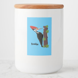 Cue funny Pileated woodpecker cartoon illustration Food Label