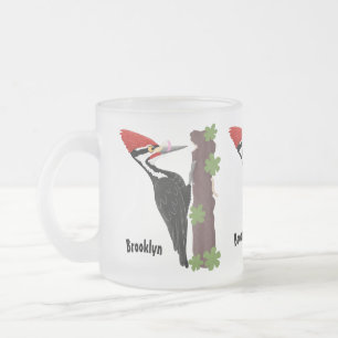 Cue funny Pileated woodpecker cartoon illustration Frosted Glass Coffee Mug