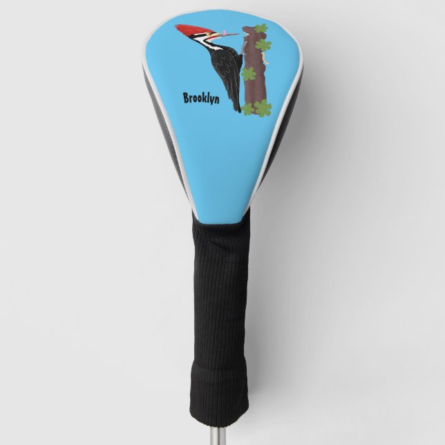 Cue funny Pileated woodpecker cartoon illustration Golf Head Cover (Front)