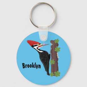 Cue funny Pileated woodpecker cartoon illustration Key Ring