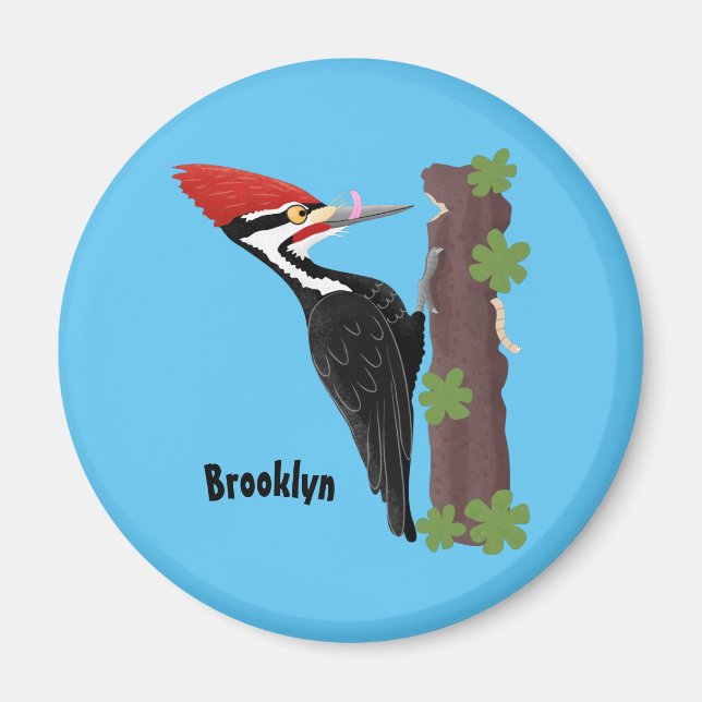 Cue funny Pileated woodpecker cartoon illustration Magnet (Front)