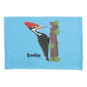 Cue funny Pileated woodpecker cartoon illustration Pillowcase